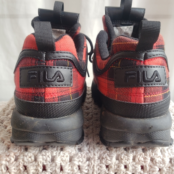 FILA Disruptor II Red & Black Plaid Sneakers - Picture 3 of 8